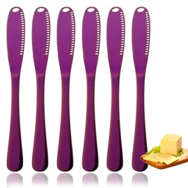 JASHII 6-pieces Purple Stainless Steel Spreader Knife, Shiny Peanut Butter Knives Spatulas Spreader and Curler Kitchen Gadgets for Spreads Butter Cheese and Condiments