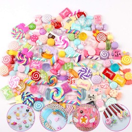 SUKPSY 50 piezas coloridas de mezcla de caramelos dulces pastel de espalda plana, adornos de resina para hacer suministros para Pascua, manualidades, funda de teléfono, álbumes de recortes, clip para el pelo, decoración de diadema