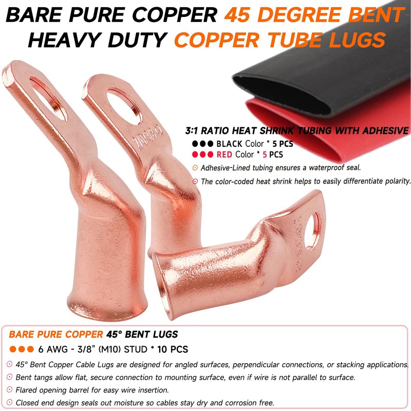 SVAAR 45 Degree Bent Bare Copper Lugs 6 AWG -