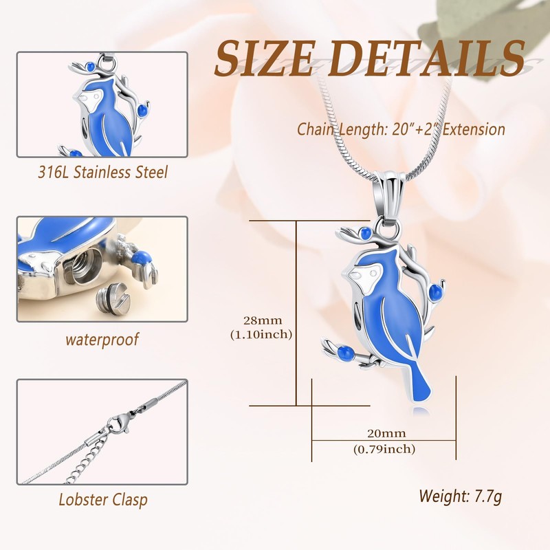 Minicremation Red Cardinal Urn Necklace for Ashes Cremation Jewelry for