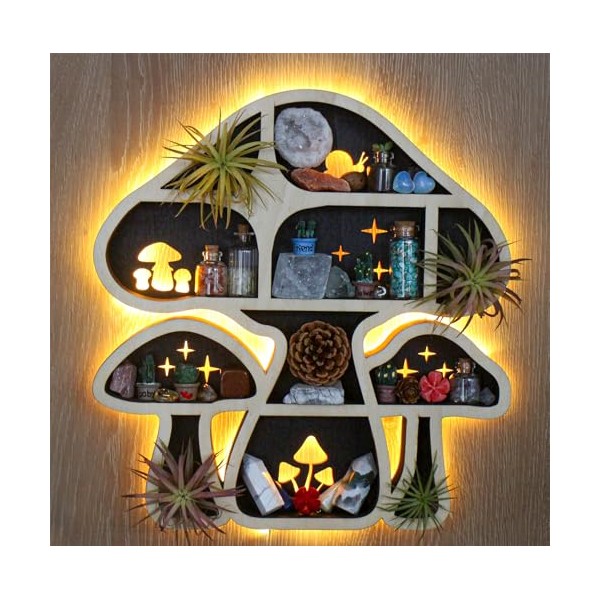 FNYDOX LED Mushroom Decor Cute Mushroom Floating Shelves, Crystal Shelf