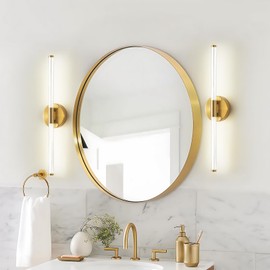 Lanhall LED Bathroom Light Fixture Modern Brushed Brass Vanity Light Over Mirror Acrylic Gold Wall Sconce Lights for Living Room, Bedroom, Bedside Brightness Dimmable 360° Full Lighting