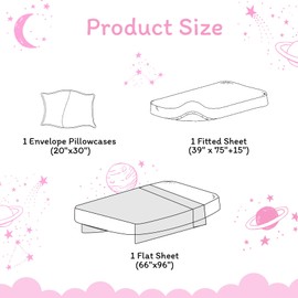 JSD Gradient Pink Moon Stars Kids Sheet Set Twin Size, 3 Piece Space Theme Microfiber Sheets Deep Pocket