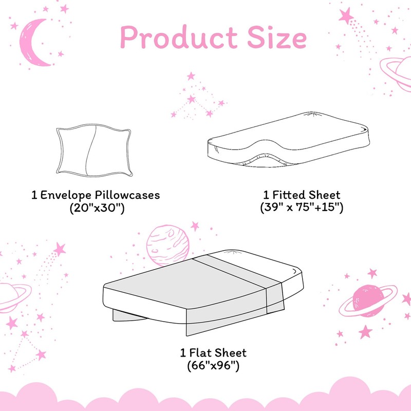 JSD Gradient Pink Moon Stars Kids Sheet Set Twin Size,