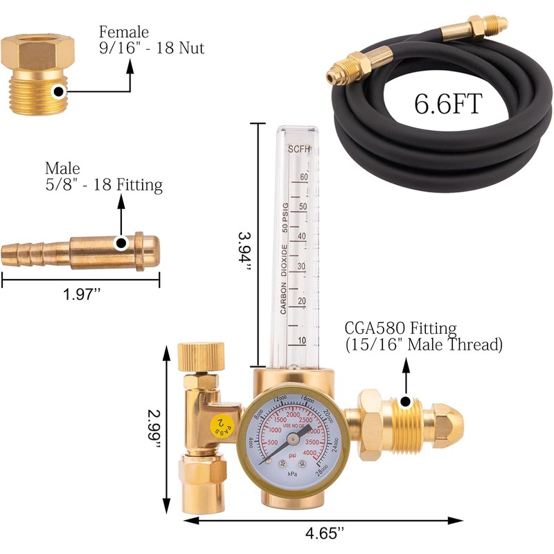 Argon Co2 Regulator for Mig Welder Gas Regulator With 6.6Ft
