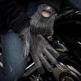 Mycl Turell Easy Rider Trash Look Motorcycle Gloves Men's Leather Gloves with Aramid Reinforcement Simple & Elegant Retro Vintage Used Look (Anthracite, XL)