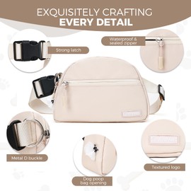 WINPAWS Dog Treat Pouch Pet Training Walking Fanny Pack with Built-in Poop Bag Dispenser & Waste Bag Holder | Stylish Puppy Training Essentials Supplies | Free Dog Clicker (Cream)