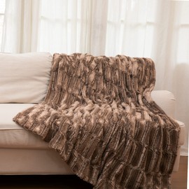 Cheer Collection Decorative Faux Fur Throw Blankets for Couch, Beds, Bedroom and Living Room – Luxuriously Soft Bamboo Design Accent Blankets – 50” x 60”, Marble Chocolate