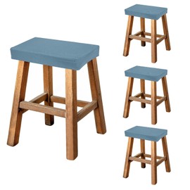 uxcell Bar Stool Cover Rectangle, Stretch Washable Saddle Counter Vanity Barstool Slipcover Seat Cushion Protector with Elastic Band for Wooden Metal Bench Chair(Gray Blue, 4Pcs)