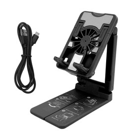 Cell Phone Cooler Stand Height Adjustable Desk Mobile Phone Radiator Fan with Colorful RGB Lights for Live Streaming Mobile Gaming Black