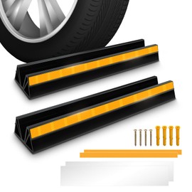 HOXWELL 2 Pcs 18'' Parking Car Wheel Stopper for Garage with 2 Installation Methods, Heavy Duty Tire Stops with Reflective Tapes, Car Parking Aids for Garage, Easy to Install
