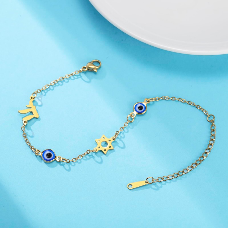 PDOUSELF Stainless Steel Evil Eye Bracelets for Women Trendy Adjustable,