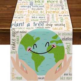 Nepnuser Happy Earth Day Table Runner Travel Themed Party Decoration April 22 Save Our Planet School Classroom Home Decor (13" x 72")