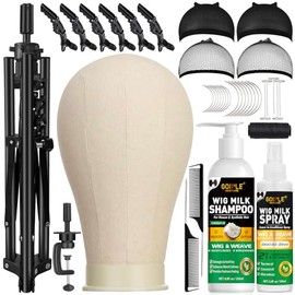Wig Stand Tripod Metal Adjustable Mannequin Head Stand - Mannequin Wig Head with Mount Hole, Manikin Head for Wigs Making, Drying, Styling and Display - Wigs Shampoo & Milk Spray T Pins Hair Cap Set