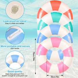 FYSUIMU 4Pcs Inflatable Pool Float with Handle 4 Colors Classic Striped Swim Rings Swimming Pool Tubes for Adults Teens Summer Beach Bachelorette Party, 30 x 14 Inch
