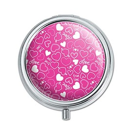 Cute Hearts Love Pattern on Pink Pill Case Trinket Gift Box