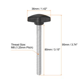 QUARKZMAN 4 Pcs T Wing Knobs Thumb Screws M8 x 80mm Standard Male Thread Plastic T Knobs Handles Hand Clamp Knobs Handle Thumb Screw Black