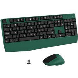 Links9+ Wireless Keyboard and Mouse Combo, Full-Sized 104 Keys 2.4GHz Wireless Keyboard with Palm Rest and Wireless Mouse for Windows, Mac OS PC/Computer/Laptops/Desktops(Green)