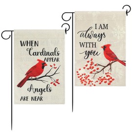 Macarrie 2 Pcs Cardinal Memorial Garden Flags for Graves 12.5 x 18 Inch Double Sided Outside When Cardinal Appear and I Am Always with You Cemetery Flag Bereavement Gift Yard Outdoor Decoration
