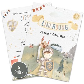 5er-Set Ritter Einladungskarten für Kindergeburtstag | Mittelalterliche A6 Partyeinladungen | Ritterhelm & Burgmotiv | Heldenhaftes Fest für Kinder (5 Einladungskarten))