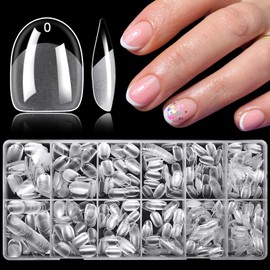 LoveOurHome 750pc Extra Short Oval Nail Tips Clear Fake Nails XS Round Almond Gel Nail Tips Full Cover Acrylic Nails Clear Press on Nails Short Oval 15 Size False Fingernail for Gel Nail Extension
