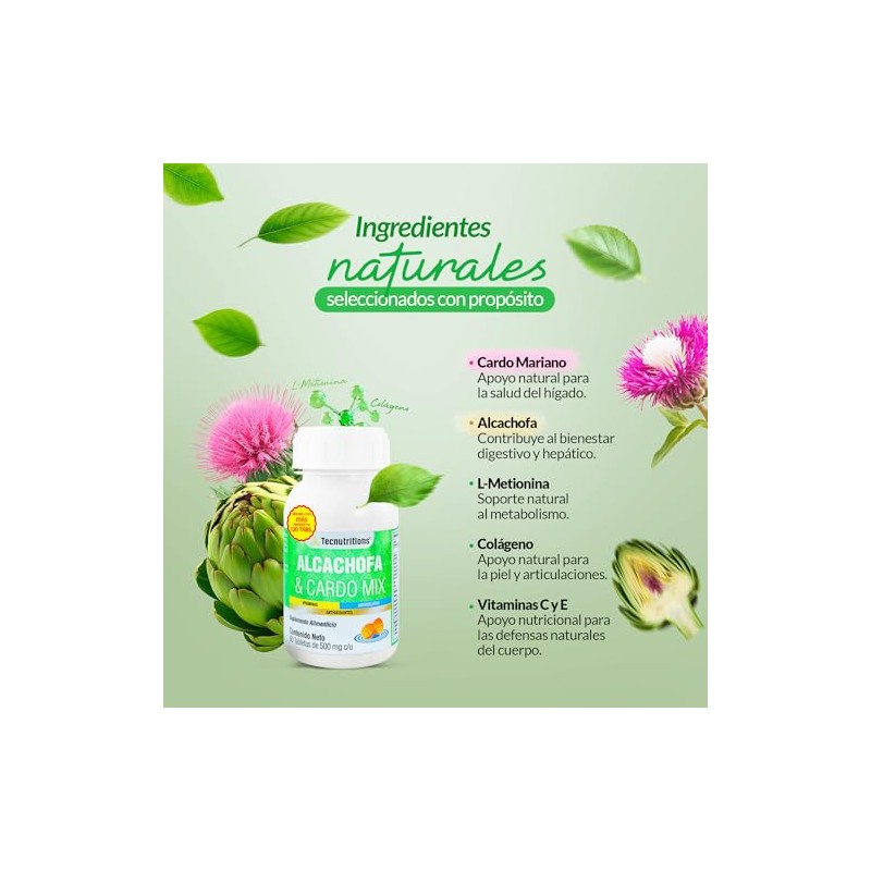 ALCACHOFA Y CARDO MIX (120 Tabletas de 500 mg/cu). Suplemento