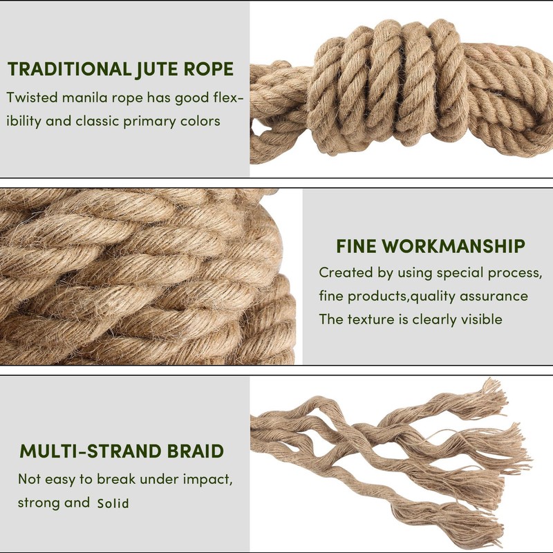Manila Rope 1.5in x 50ft,Natural Thick Rope,Large Decorative Hemp Ropes
