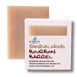 BLUEBYRD Soap Co. Sandalwood Bourbon Soap Bar | Moisturizing Soap Wash for Face, Body, and Hands | Vegan and Paraben Free | Sandalwood Bar Soap Moisturizing Shea Butter & Olive Oil (BOURBON)