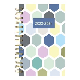 Blueline Essential Academic Daily/Monthly Planner, August 2023 to July 2024, Gold Twin-Wire Binding, Poly Cover, 8" x 5", Geo Design, Honeycomb, Bilingual (CA214BPH.02-24)