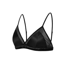 SilRiver Women's Satin Triangle Bralette Tops Silk Wirefree Bra mesh Cami Bra with Removable Pads, Black, Large