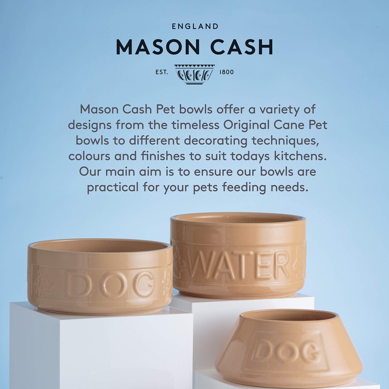 Mason Cash Cane and Blue Lettered Stoneware Dog Bowl, 15cm
