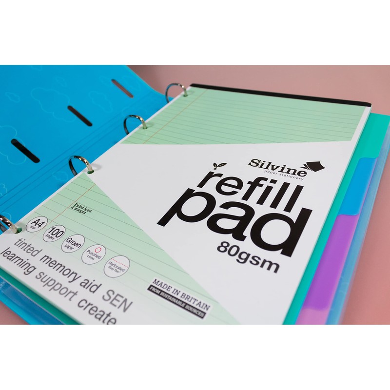 Silvine A4 Green Paper Dyslexia Refill Pad - Lined with