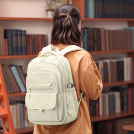 SUIKIHUM Aesthetic Daypack Backpack, Water-Resistant 15.6" Laptop Backpack for Women and Men, Featuring Touch-Fastener and Anti-Theft Pockets (White)