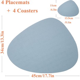 Washable Placemats, Set of 4 Leather Placemats and Coasters, PU Faux Leather, Heat Resistant, Oval Placemats, Washable for Home, Dining Room, Hotel and Business, 45 x 34 cm (Blue)