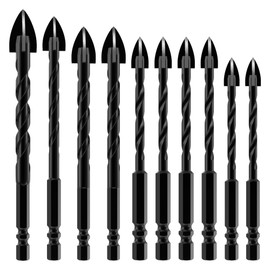 HUHAO 10pc Masonry Drill Bit Set,Concrete Drill Bit Set for Tile Brick Glass Plastic and Wood Carbide Tipped for use with Tile Wall Mirrors and pavers on Concrete or Brick Walls,3/16" to 1/2"