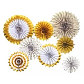 Just Artifacts Gold Paper Hanging Party Fans Set 8 Pcs Decoration GREAT VOLUME DISCOUNTS!