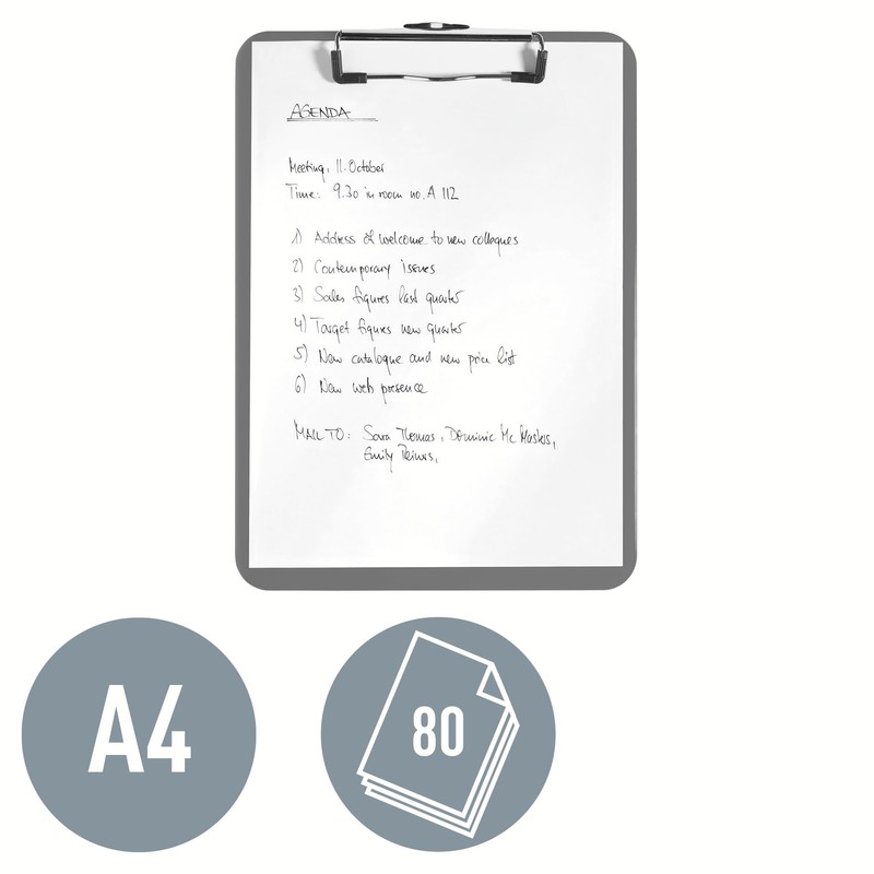 Leitz WOW A4 Clipboard, Premium Hard Plastic Clipboard, 80 Sheet