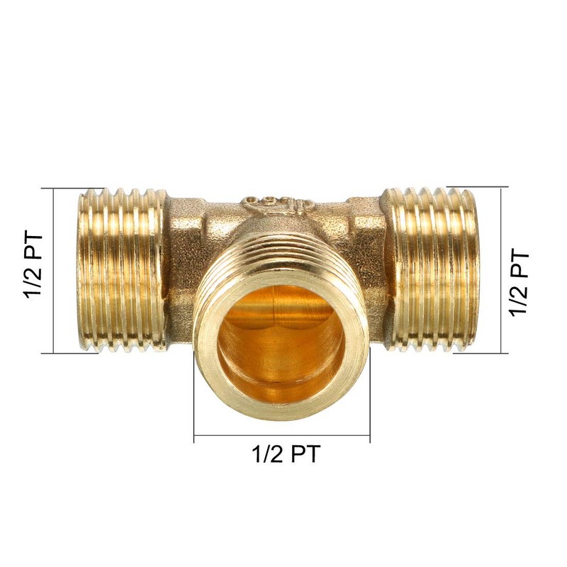 sourcing map Brass Tee Pipe Fitting 1/2 PT Male Thread