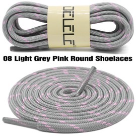 DELELE Round Work Boot Laces: 47 inch Light Grey Pink Heavy Duty Hiking Shoe Laces for Boots 2 Pair