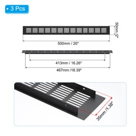 PATIKIL 20 x 2 Inch Door Air Vent Cover, 3pcs Aluminum Grille Ventilation Cover Louvered with Mounting Screws for Cabinet Wardrobe Door, Black
