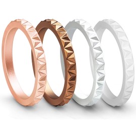 ThunderFit Womens Triangle Diamond Stackable Rings - 4 Rings - Thin Silicone Wedding Rings - 2.5mm wide - 2mm Thick (size 5)