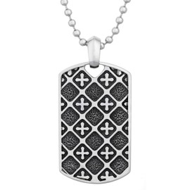 Metro Jewelry Cross Pattern Dog Tag Pendant Necklace for Men in Stainless Steel with Black Ion Plating on 24 Inches Long Ball Chain