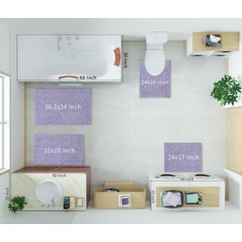 Yimobra Bathroom Rugs Mat, Extra Soft Comfortable Bath Rugs, Non-Slip, Water Absorbent and Thick Bathroom Floor Mats, Machine Washine, Shaggy Rugs for Shower Bathtubs, 24" x 20", Purple&White