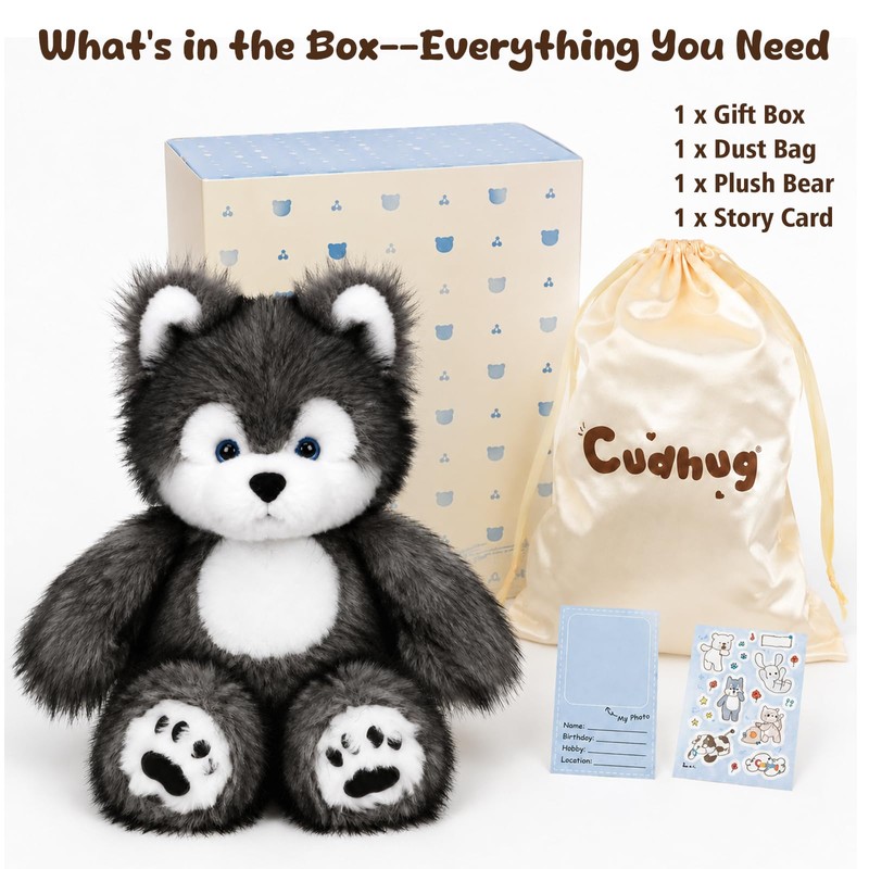 Cudhug Husky Stuffed Animal, Cute Huggable Plush Toy Gift for