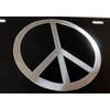Engraved Peace Sign Car Tag Diamond Etched Silver on Black