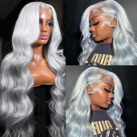 Ubetta Body Wave Grey Lace Front Wigs Human Hair 13x6 Gray Lace Front Wig Human Hair, Glueless Silver Grey Wig Human Hair Pre Plucked 30 Inch Body Wave Gray Wigs for Black Women 180% Density