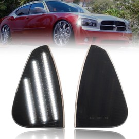 OFFKAT Front Fender LED Side Marker Lights for 2006-2010 Dodge Charger Daytona R/T SE SRT8 SXT, Smoked Lens Side Bumper Marker Lamps, [Ultra-Bright] White LED Side Markers Turn Signal Lights, 2 PCS