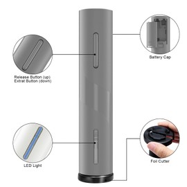 COKUNST Electric Wine Opener, Automatic Operation Corkscrew, Battery Operated Wine Bottle Opener with Foil Cutter, Wine Gift for Wedding Kitchen Party Home, Grey