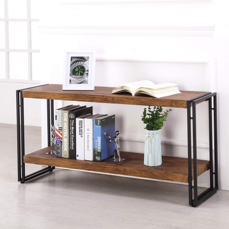 FIVEGIVEN 2 Shelf Bookcase Small Display Book Shelf Rustic Industrial,