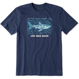 Life is Good. Men's Life was Good Shark Short Sleeve Crusher Tee, Darkest Blue, X-Large